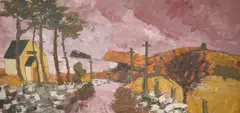 Penmon, Autumn Sky, label verso, 60 x 121cm by Gwilym Pritchard, oil on board, sold Aug 2021