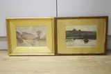 The Pass of Ffrancou and Rowing Boat on the marshes, both signed, 17 x 24cm and 18 x 25cm by George Cockram, watercolor, sold Aug 2021
