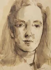 Head study by Patrick Millard, ink and watercolour, sold Aug 2021