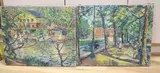 Boathouses and Willows by Llewelyn Petley Jones, oil on canvas, sold Aug 2021