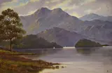 Lake scene with sailing boat by John Henry Boel, 1920, oil on canvas, sold Aug 2021