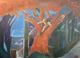 The Big Tree' oil on board signed and titled verso, and dated 5/86 38 x 48in by Harold Mockford, oil on board, sold Aug 2021