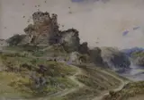 Birds beside castle ruins by J. Laurence Hart, watercolour, offered Aug 2021