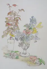 Flowers by Gillian Whaite, etching and watercolour, offered Aug 2021