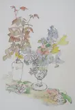 Flowers by Gillian Whaite, etching and watercolour, offered Aug 2021