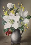 Christmas Roses, Winter Jasmine and Pyracantha Berries by James Noble, oil on panel, sold Jul 2021