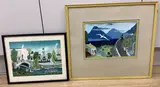 Coastal landscape with distant mountains by Kay Casson, gouache, sold Jul 2021