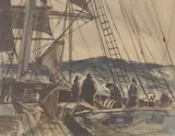 Sailors on deck by Claude Muncaster, 1930, watercolour, sold Jul 2021