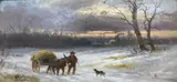 Carter in a winter landscape, monogrammed, 17 x 34cm by Alfred Banner, oil on board, sold Jul 2021