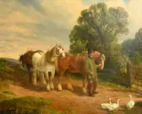 British, a farmer leading his horses to a gate by Edwin L. Meadows, oil on canvas, sold Nov 2022