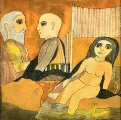 Indian, a female nude and two other figures by a stream by Badri Narayan, watercolour, sold Nov 2022