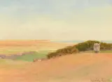 A landscape with sheep and a landscape with a by Leopold Rivers, watercolor, sold Nov 2022