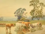 An Evening in Kent by William Sidney Cooper, 1918, watercolour, sold Nov 2022
