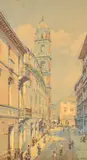 Italian, figures on a busy Italian street by Gino de Colle, watercolour, offered Nov 2022