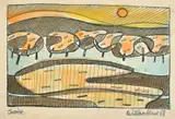 Sunrise' Trees in a landscape by William Black, 1968, watercolour, sold Nov 2022