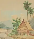 Malaysian, A dwelling on the edge of a river, Malaya by Abu Bakar Ibrahim, watercolour, offered Nov 2022