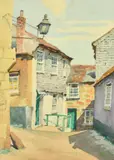 British, view of old buildings in a port town by James Marshall Heseldin, watercolour, offered Nov 2022