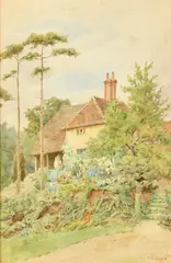 British, Figures in a blooming cottage garden by Thomas Nicholson Tyndale, watercolour, offered Nov 2022