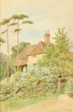 British, Figures in a blooming cottage garden by Thomas Nicholson Tyndale, watercolour, offered Nov 2022