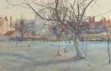 A view of a town through trees by Henry George Moon, 1888, watercolour, sold Nov 2022