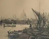 St Pauls from the Thames' and 'Old Chelsea Church by Charles Edward Holloway, print (other), sold Nov 2022