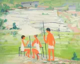 Devant L'Eau Verte du Tarn by Huguette Ginet Lasnier, oil on canvas, offered Oct 2022