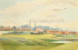 Factories at Burslem by Thomas Roberts, 1921, watercolour, offered Oct 2022