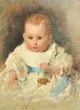 French/British, a portrait of Elsie Blanche Evelyn Frances Haite, daughter of the artist Georges Charles Haite by Marie Seymour Lucas, 1889, oil on board, sold Oct 2022