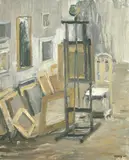 Swedish, a view of an artist's studio by Gustaf Fahle, 1961, oil on board, offered Oct 2022