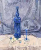Spanish, a still life composition of glass objects by Ricardo Cejudo Nogales, oil on canvas, sold Oct 2022