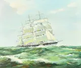 Australian, a clipper sailing in choppy waters by Deirdre Henty-Creer, oil on canvas, offered Oct 2022