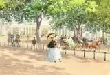 Swiss/British, elegant figures at Hyde Park Corner by Paul Edouard Rischgitz, watercolour, offered Oct 2022