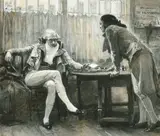 British, figures in conversation, en grisaille illustration by Ernest Howard Shepard, drawing, sold Oct 2022