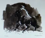 Print from inkwash - farmer on horseback by Kyffin Williams Ra limited edition, print, sold Jul 2018