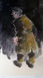 Coloured print - standing farmer in long-coat by Kyffin Williams Ra limited edition, print, sold Jul 2018