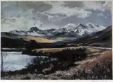 Print - North Wales landscape with Snowdon by Aled Prichard Jones coloured limited edition, print, sold Jul 2018