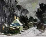 Coloured print - Anglesey winter scene with figure & by Kyffin Williams Ra limited edition, print, sold Jul 2018
