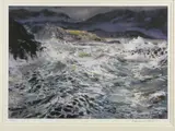 Print - rough seas near Criccieth by Aled Prichard Jones coloured limited edition, print, sold Jan 2018