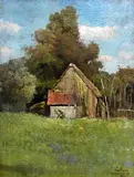 Curry's Art Store Ltd of Toronto label verso by F Moyers, oil on board, sold Dec 2017