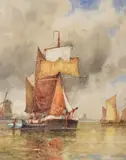 Dutch river estuary, 30 x 24cms by Frederick James Aldridge, watercolour, offered Dec 2017