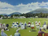 Print - a peaceful cricket scene with match in by M F Speight coloured limited edition, print, offered Dec 2017