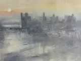 Print - sunset over Caernarfon Castle and Harbour by William Selwyn coloured limited edition, print, sold Dec 2017