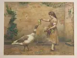 VENEZIA watercolour - study of a young girl feeding a goose within a by Antonio Paoletti Di Giovanni, watercolour, sold Nov 2017