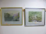 figure walking on path through hay stacked field by windmill, by James Aumonier, watercolour, sold Jan 2017