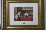 watercolour, approximately 17cm x 22.5cm by Cavalier King Charles Spaniels On Table, watercolour, sold Jan 2017