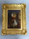 portrait study, seamstress at work with cat on table, oil, indistinctly by John Richardson, 1856, oil, sold Dec 2016