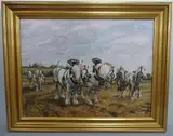heavy horses at work in field, oil on canvas, signed Marriott lower by Samuel Marriott, oil on canvas, sold Dec 2016