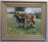 mare and foals in meadow landscape, oil on board, signed lower right, approximately by Samuel Marriott, oil on board, sold Dec 2016