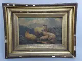 19th Century oil on panel, sheep resting in highland landscape, signed and dated by J. W. Morris, 1887, oil on panel, sold Dec 2016