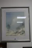 Snowy landscape, watercolour, signed lower right, approximate size 34.5cm x by Elizabeth M. Halstead, watercolour, sold Dec 2016